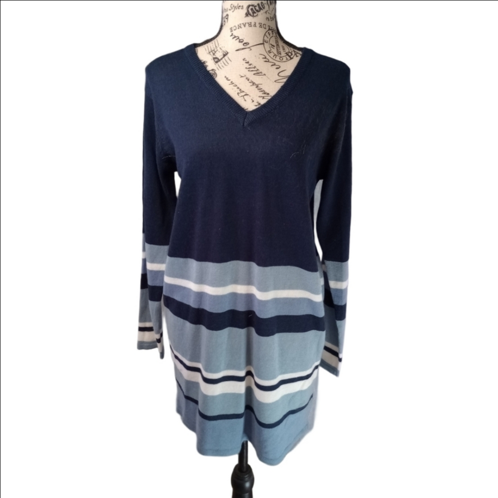 Evelyn Taylor Blue and White Colorblock Sweater Medium
